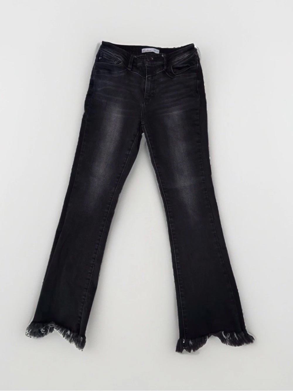 KanCan Black Washed Flare Jeans with Frayed Hem